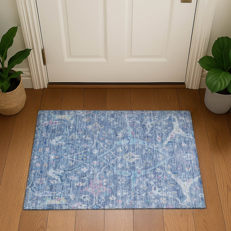 Premium Machine Washable Mayfield AMF2232 Global Rug, 1'8" x 2'6", Blue