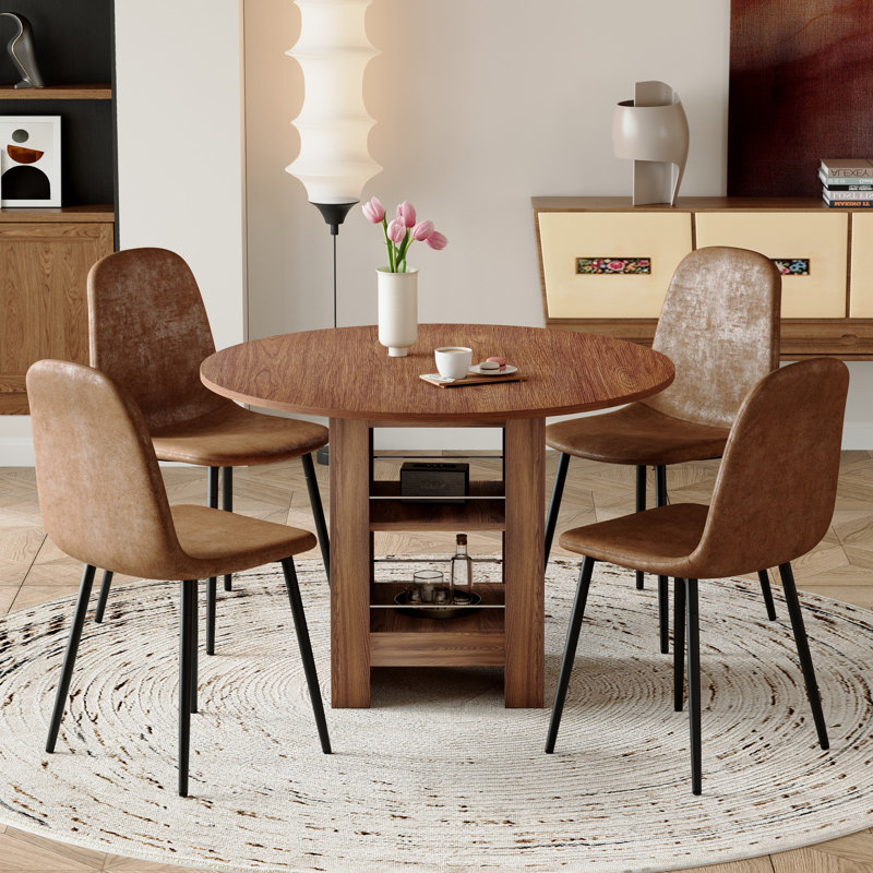 Table de salle à manger 42 "Mid-Century, Brun, Noyer, 5 pièces: table, 4 chaises