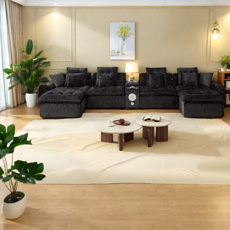 Oversized Sectionals with Storage, Black Boucle Modern Living Room Sofa, Black