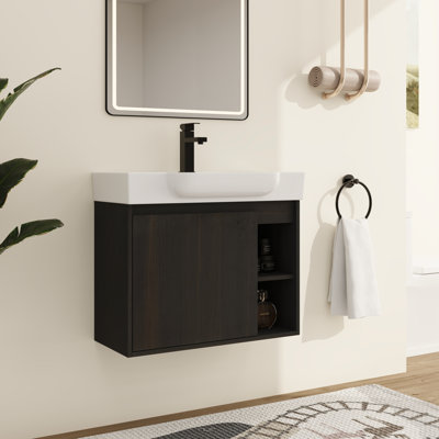Meuble-lavabo simple Marnar 28 po avec comptoir en céramique, meuble-lavabo mural avec lavabo en céramique