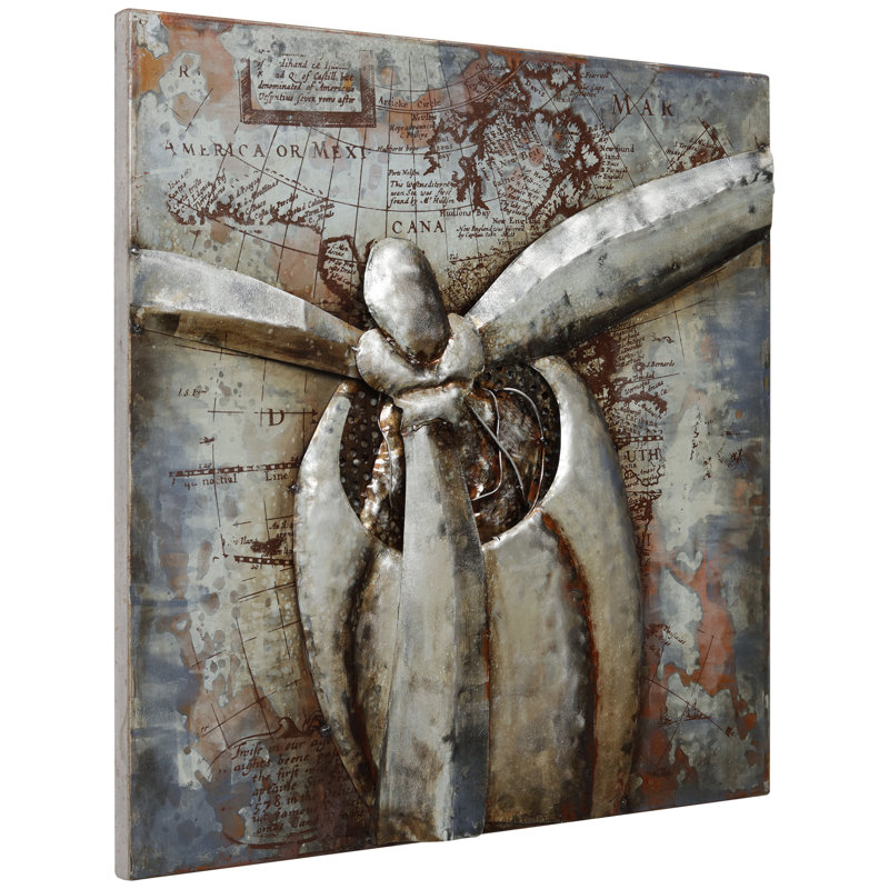 Retro Airplane Mixed Media Iron Wall Art on Canvas
