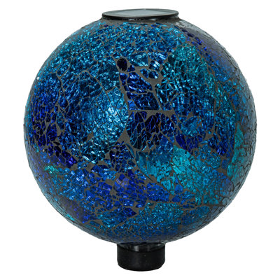 10-Inch Solar Glass Gazing Garden Globe - Deep Ocean Swirl