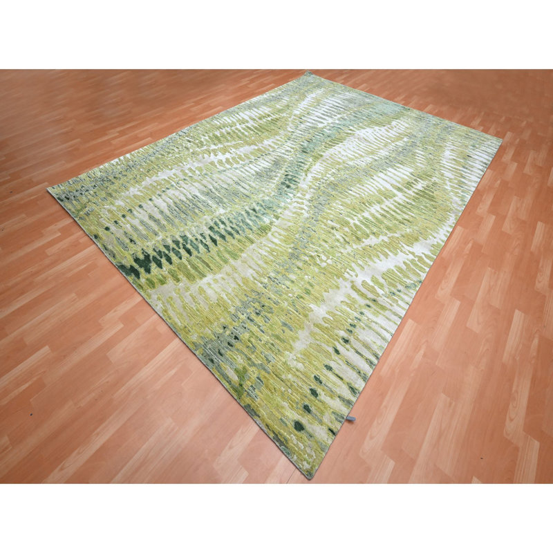 Tapis oriental 9 pi x 12 pi 2 po, motif safari crocodile, 100% soie, tissé dense, noué à la main