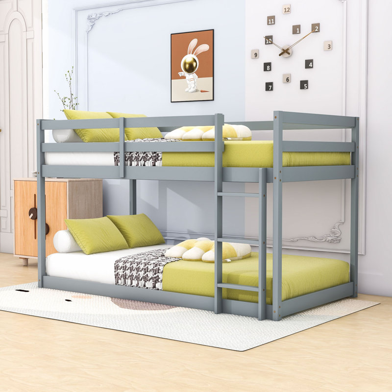 Hinote Wood Twin Over Twin Bunk Bed With Spacious Storage And Enhanced Safety Features, Gray