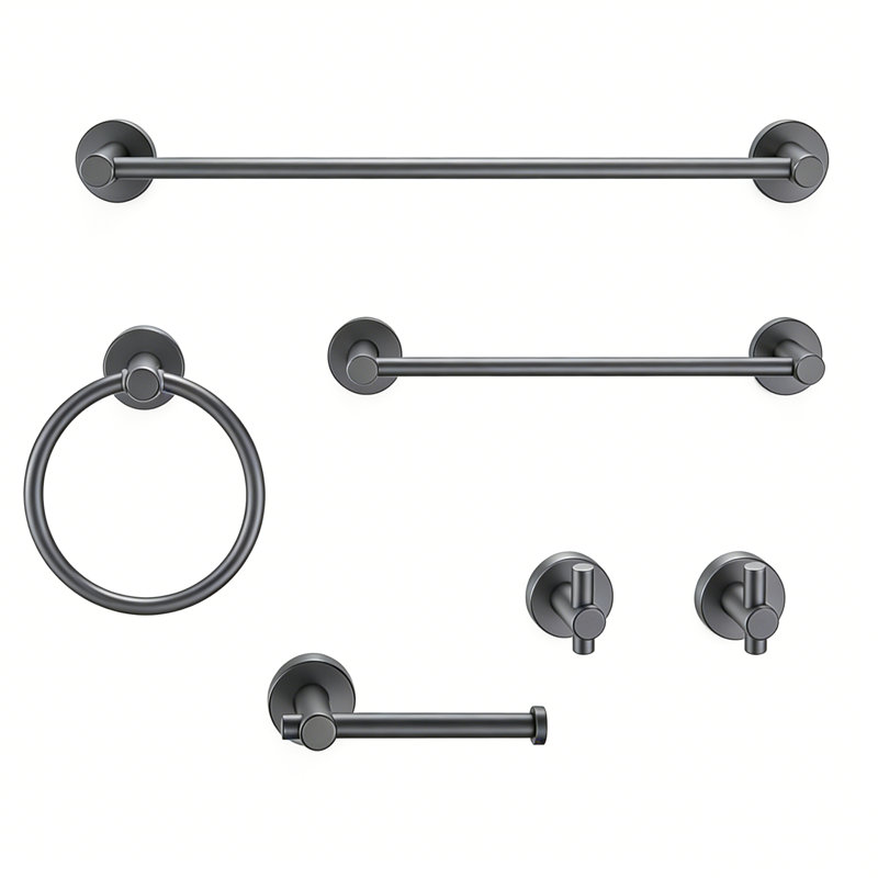 Modern 6-Piece Bathroom Hardware Set,Gun Grey Space Aluminum(24"&16"Towel Bars), Brushed Nickel
