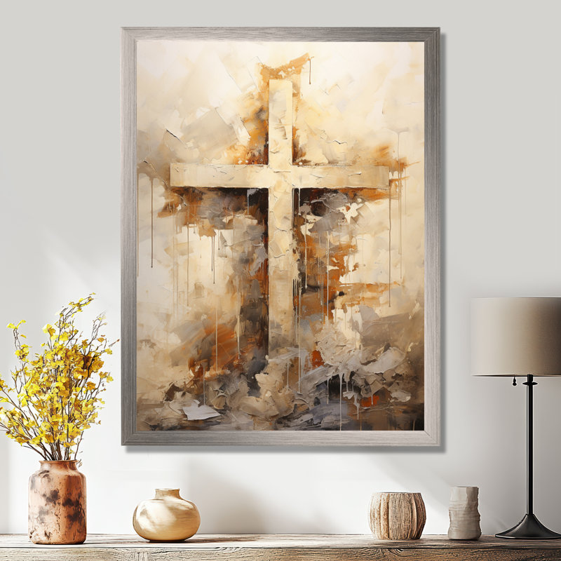 Minimalisme, croix religieuse, H 32 po x l 24 po x P 1 po, Cadre simple argenté