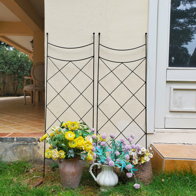  Ensemble de 2 treillis de jardin en métal noir H 45,3 po x l 15 po pour plantes grimpantes