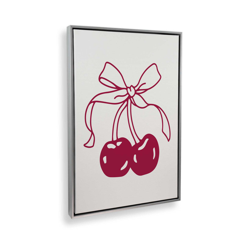 «Cherry Bow Ribbon» par Kira, reproduction d'art, H 40 po x l 30 po, Cadre flottant, Argent argent