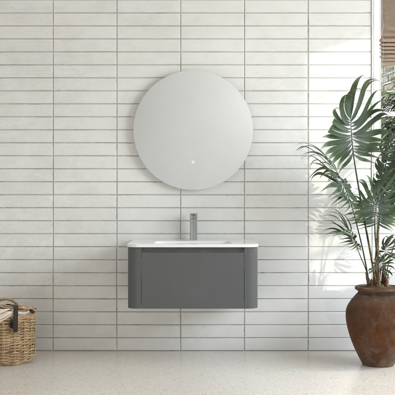 Armoire de salle de bain murale avec tiroir, 30", Gris