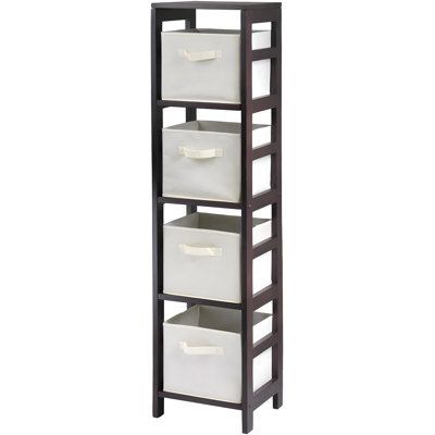 Winsome Wood 4-Section Storage Shelf With Foldable Fabric Baskets, Open Airy Design, Solid And Composite Wood Construction