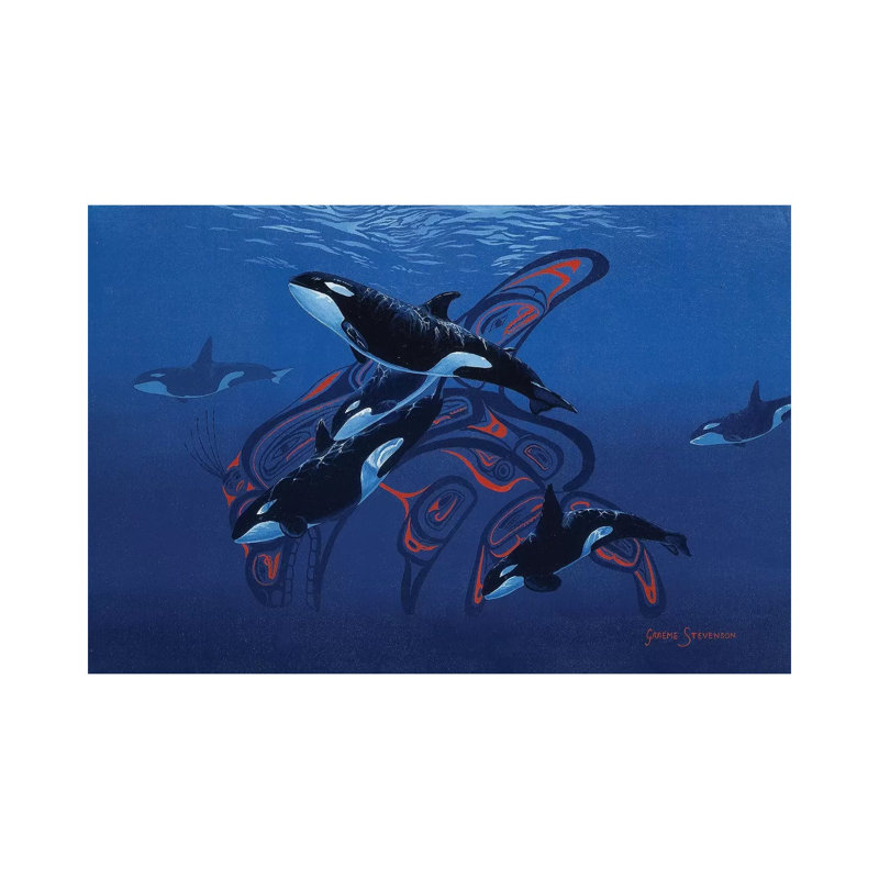 Blue Orcas by Graeme Stevenson - Wrapped Canvas Print, 30.48 cm H x 45.72 cm W