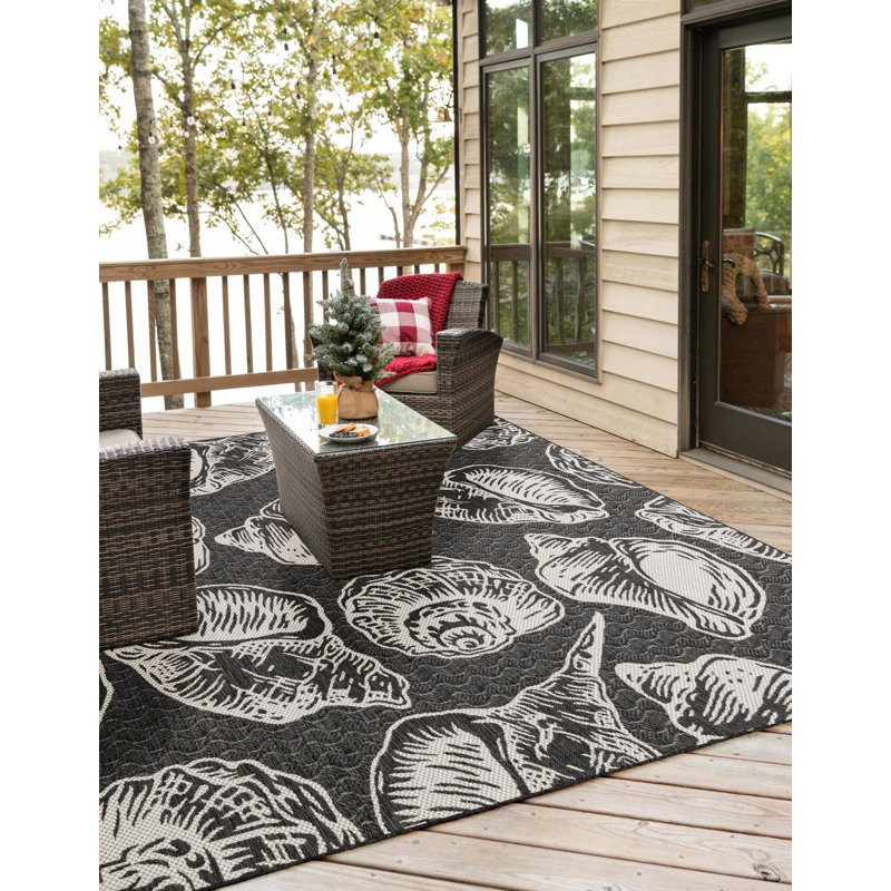 Tapis noir et blanc Contemporary, Carré 12 pi