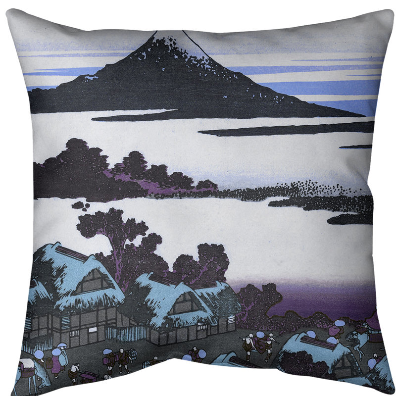 Oreiller Katsushika Hokusai Dawn at Isawa dans la province de Kai, Bleu / Mauve, Bourre en polyester, Polyester sergé