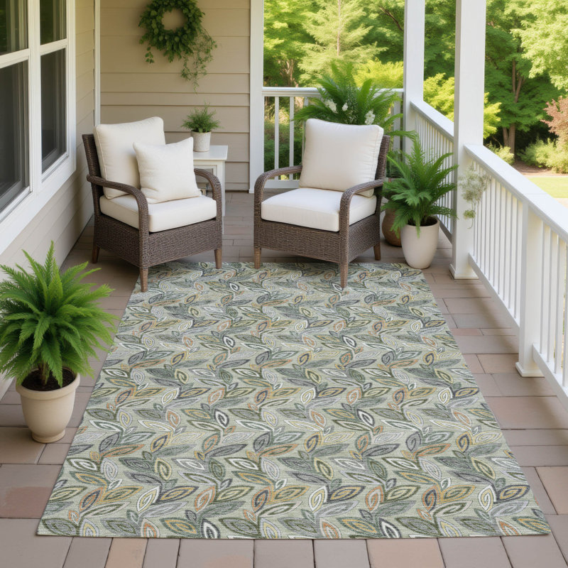 Machine Washable Indoor/Outdoor Chantille ACN2557 Botanical Rug, Celery, 9' x 12'