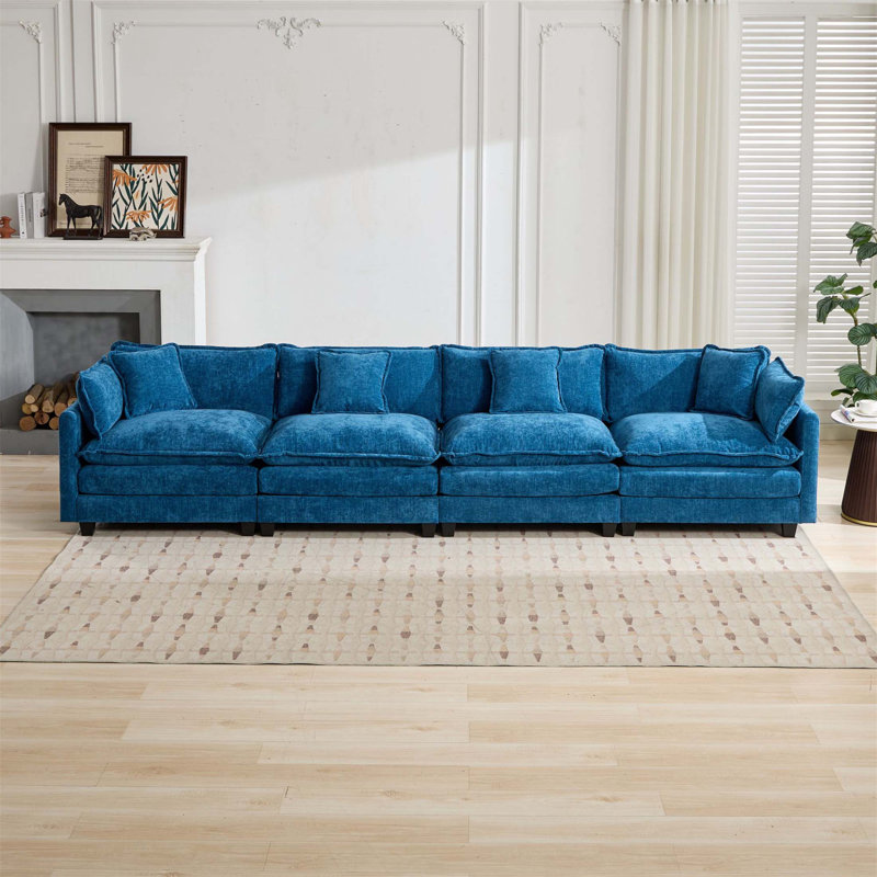 Canapé Cloud 4 places, canapé modulaire moderne pour le salon, coussin rembourré à double couche confortable, tissu chenille respirant
