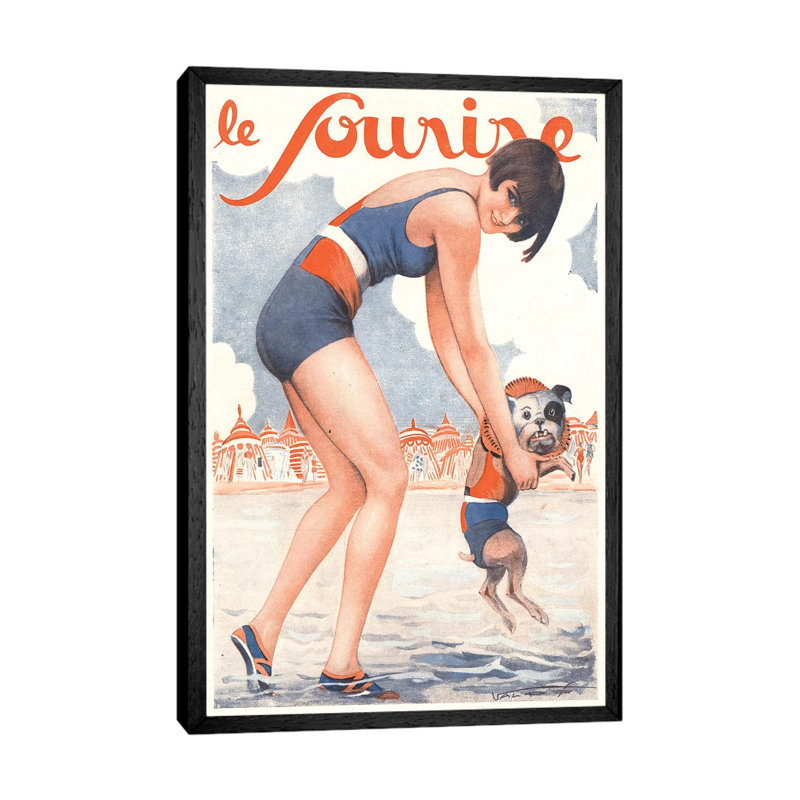 1920s Le Sourire Magazine Cover - Print on Canvas, 66.04cm H x 45.72cm W x 3.81cm D, Black Floater Framed