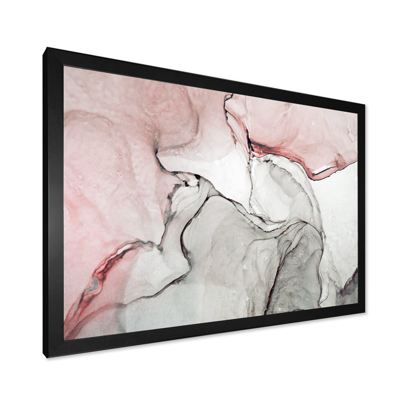 Art mural sur toile luxueux rose gris marbré II, Toile avec cadre photo, H 16 po x l 32 po, Noir