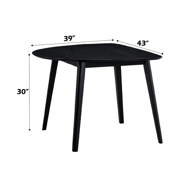 Table de salle à manger rectangulaire de 43 po Largeur du produit: table noir véritable, plateau et pieds en bois, poids de 48 lb