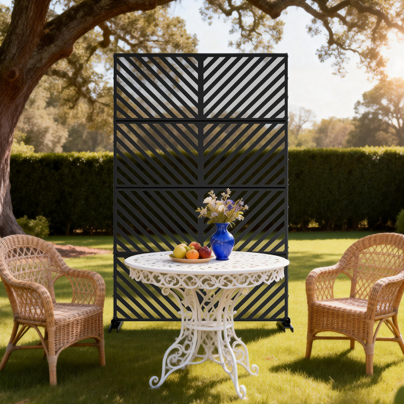 Freestanding Decorative Metal Privacy Screen, Rustproof Steel Outdoor Privacy Panel with Support Stand for Outdoor, Patio