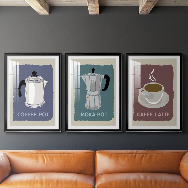 Modern Coffee I - Impression personnalisée de qualité supérieure avec cadre mat - 3 pièces, Noir, H 21 po x l 30 po