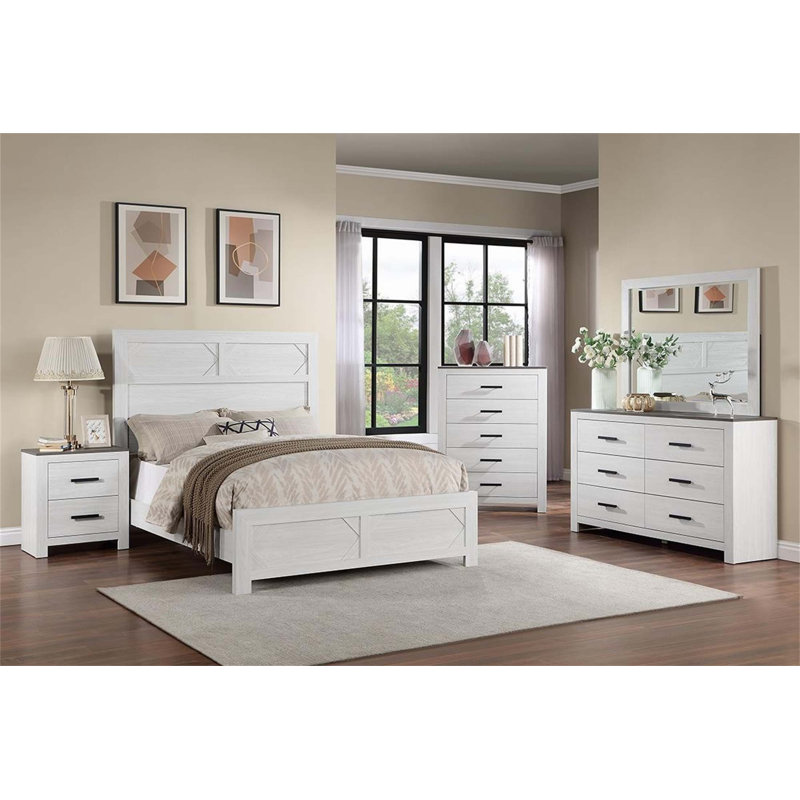Commode 1 pièce de style moderne avec deux tons, poignées élégantes et six tiroirs pour les meubles de chambre à coucher contemporains