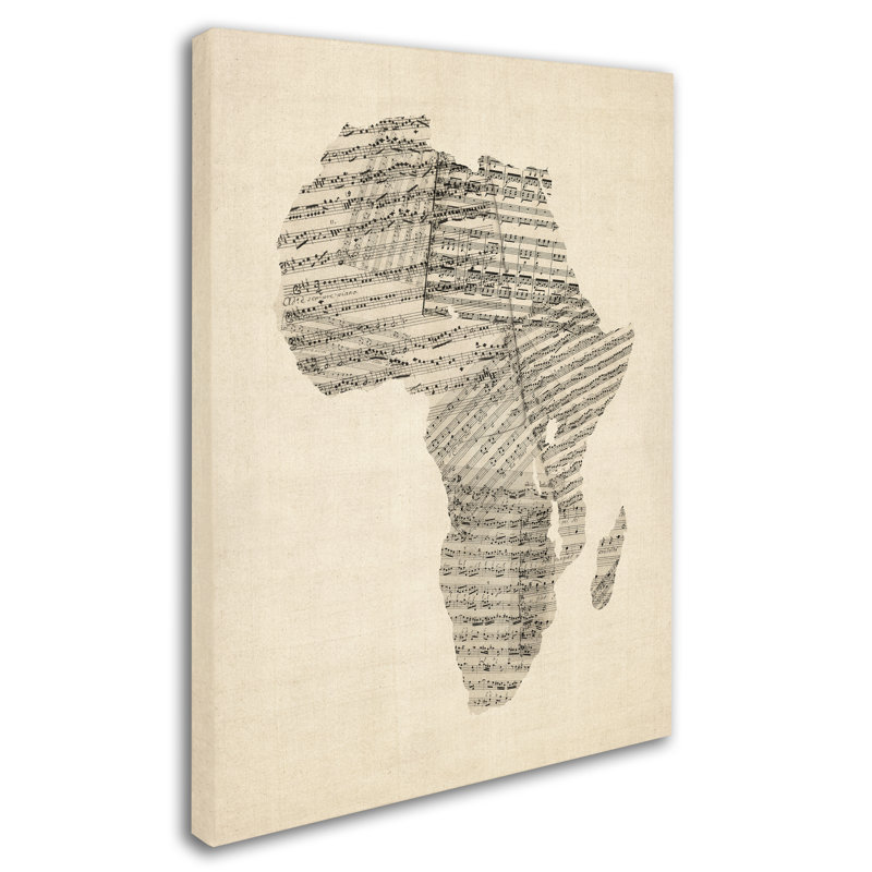 « old sheet music map of africa », reproduction d’impression sur toile tendue, H 24 po x l 18 po x P 2 po