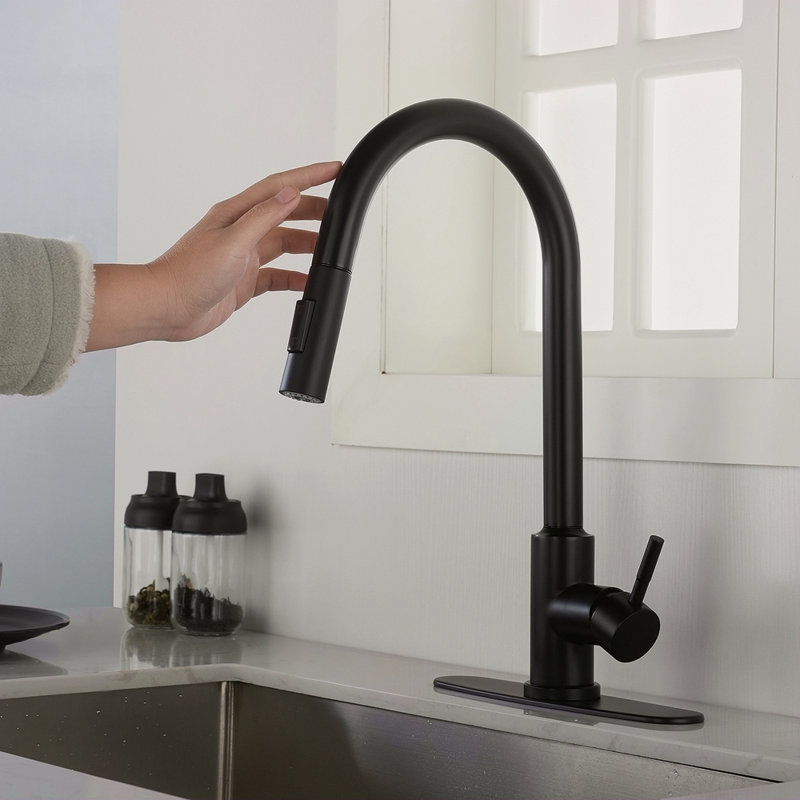 Robinet de cuisine tactile avec douchette extractible, Noir mat