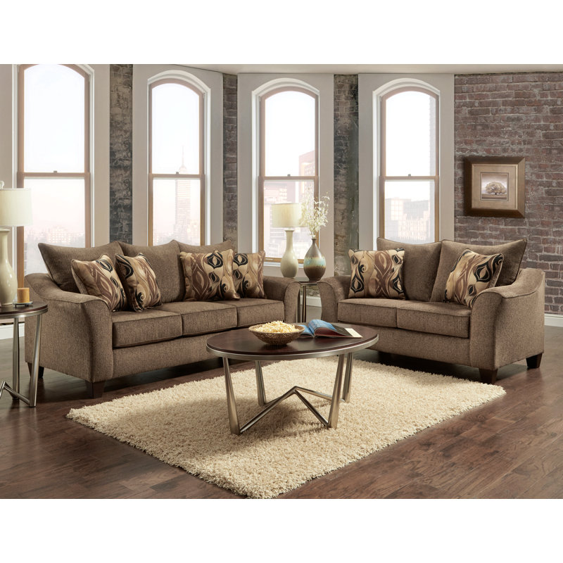Camero Fabric Pillowback Sofa, Brown