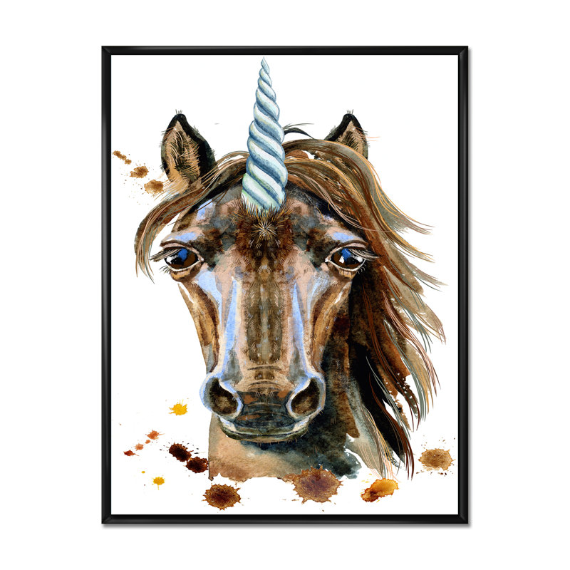 Portrait d'une licorne - reproduction sur toile, H 40 po x l 30 po, Cadre flottant noir