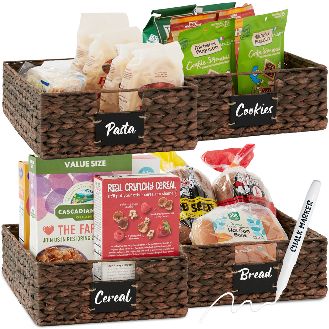 4 16x12in Woven Water Hyacinth Pantry Baskets w/ Chalkboard Label, Chalk Marker Bay Isle Home™ 