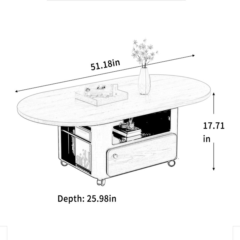 Table basse ovale mobile, H 17,71 po x L 51,18 po x l 25,98 po, Blanc / argenté