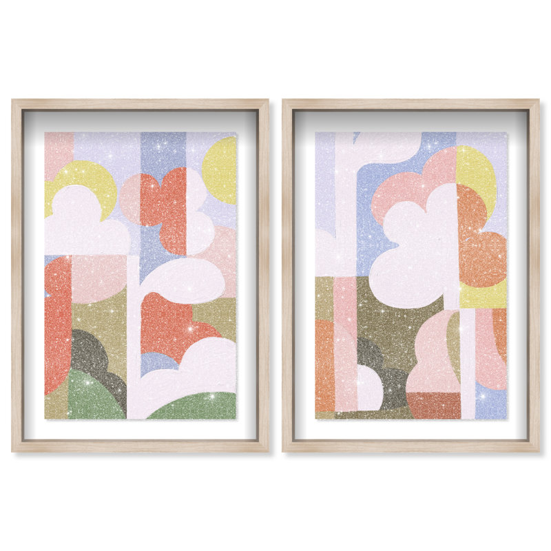 Cloudy Pop Set Set by Oliver Gal, 31.5"H x 46.5"W, Natural Oak Shadowbox