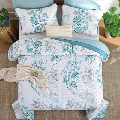 Ensemble de courtepointe à motif floral à motif de feuilles et de papillons 3 pièces