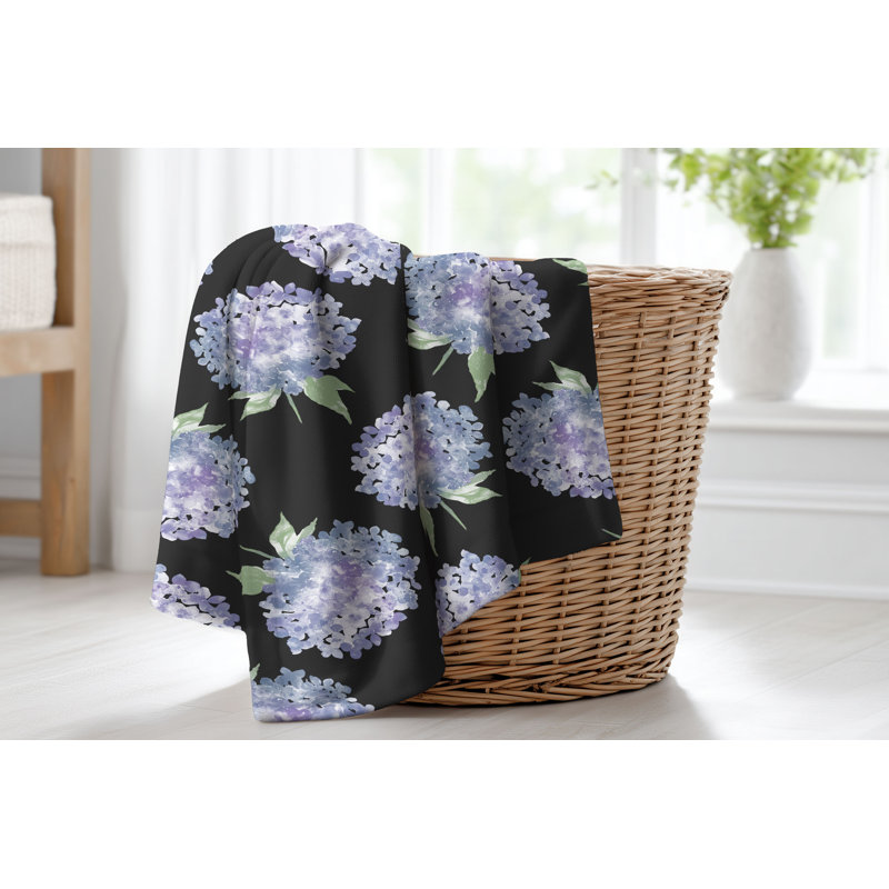 Couverture en velours de molleton Hydrangea Love, Floral gris anthracite, L 80 po x l 60 po