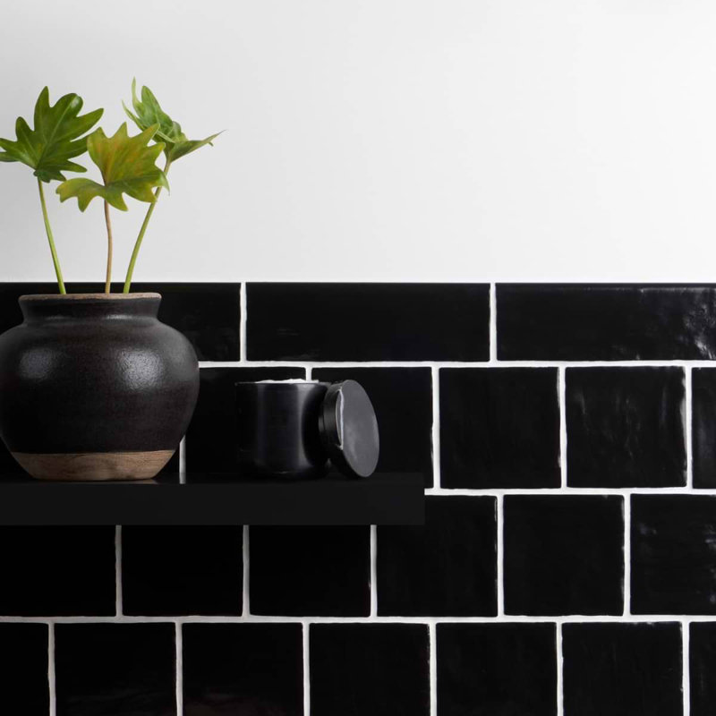 Montauk 2x8 Glazed Ceramic Bullnose Tile Trim, Jet Black