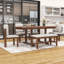 Ensemble de table de salle à manger 6 pièces, table extensible en bois avec rallonge amovible, chaises rembourrées et banc