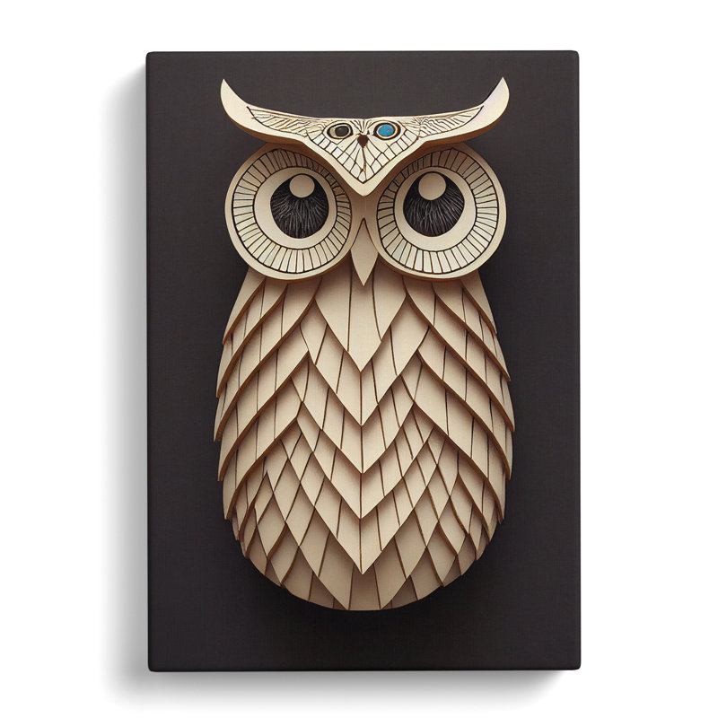 Paper Owl - Wall Art, 60cm H x 40cm W, Wrapped Canvas, Black/Grey/Peach