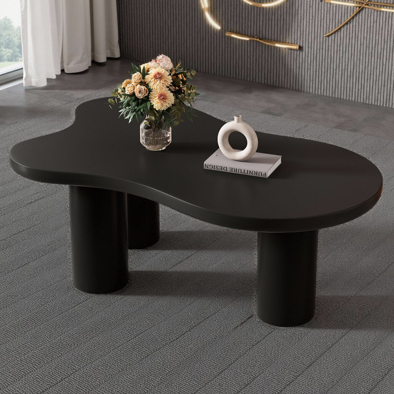 Table basse de 44 po en forme de nuage avec plateau épais de 1,5 po et 3 pieds robustes, Noir