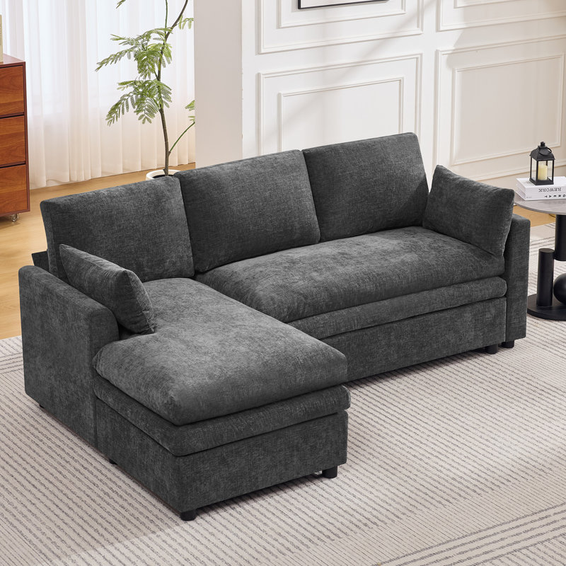  Modular Sectional Sofa with Chaise Lounge, Comfy Deep Dual-Layer Cushion Couch, 4 Seater Left Chaise Couch, Grey