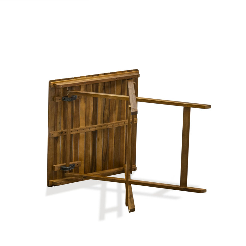 3 Piece Outdoor Conversation Bistro Set Includes a Square Acacia Wood Coffee Table and 2 Folding Side Chairs, Natural Oil