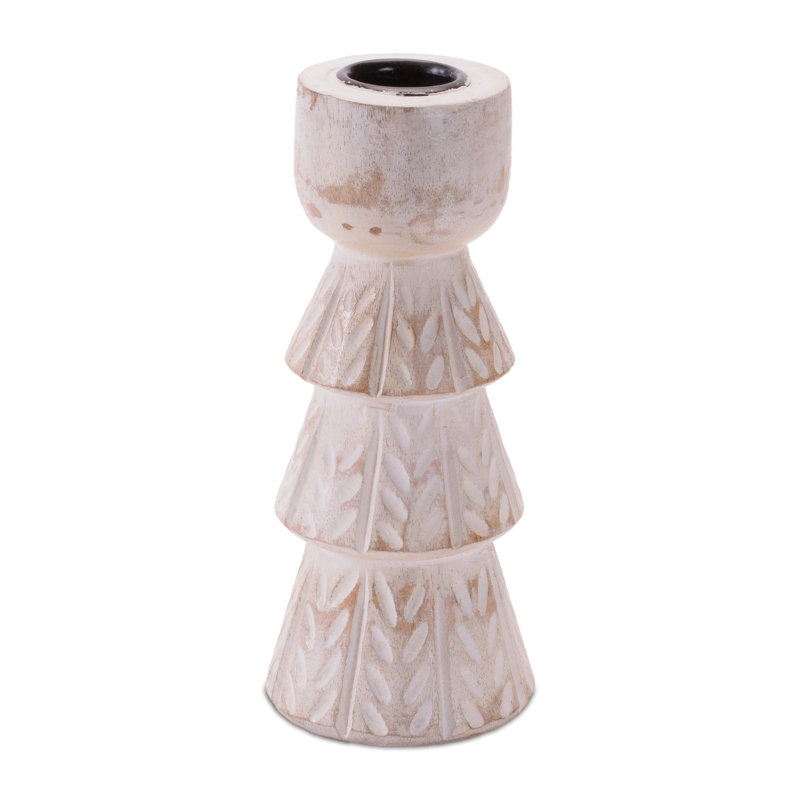 White Washed Wood Taper Candle Holder