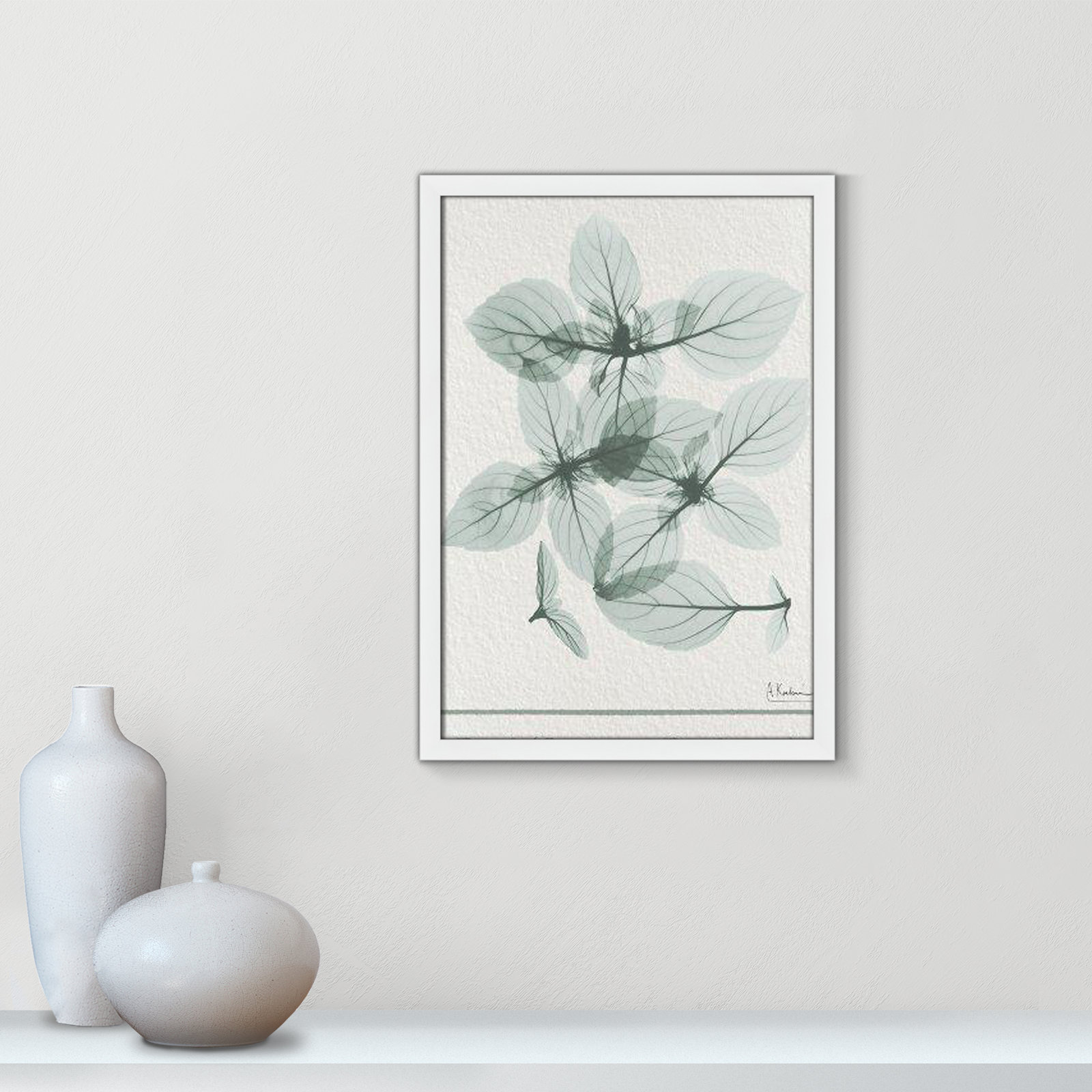 Jeanette "Basil Ocimum Basilicum" Painting, 23" H x 17" W x 1.25" D, Satin White Framed Paper