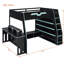 Lit mezzanine double en bois pleine grandeur avec bureau, tablettes multiples et lumière RVB, table-389212338