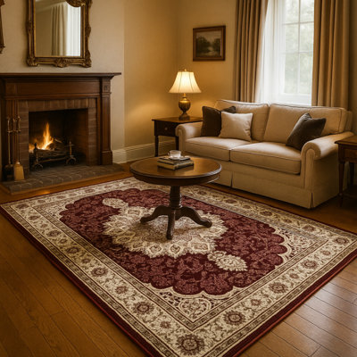 Tapis traditionnel perlé 10 pi x 13 pi - cramoisi | Velours moelleux doux de 11 mm, résistant à la perte de poils, résistant aux taches, envers en jute | Tapis élégant pour le salon et la chambre à coucher