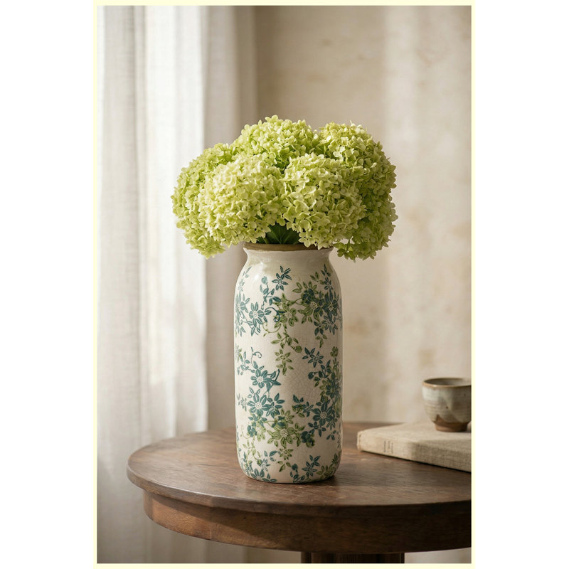 Vase floral floral en céramique, vase décoratif P 5,5 po x H 12,6 po avec motif floral pour le salon, la chambre à coucher, décoration de table