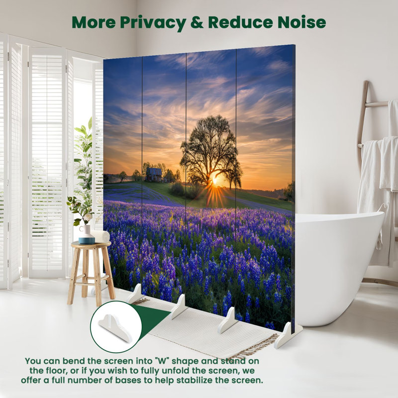 Cloison pliante à 4 panneaux Royal Texas Bluebonnet Field Sunrise, 4, H 71 po x l 64 po x P 1 po