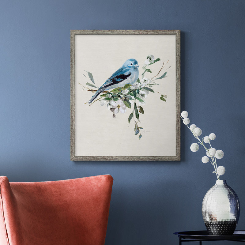 «Bluebird Happy I», toile encadrée de qualité supérieure - prête à être accrochée, Argent patiné, H 24 po x l 20 po