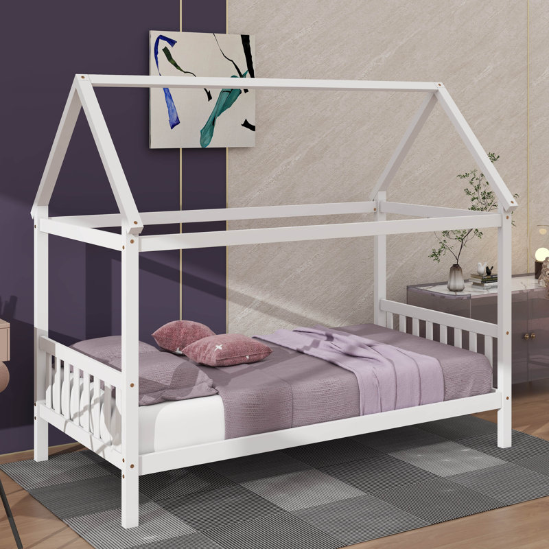 Lit simple pour enfant en forme de maison, Blanc