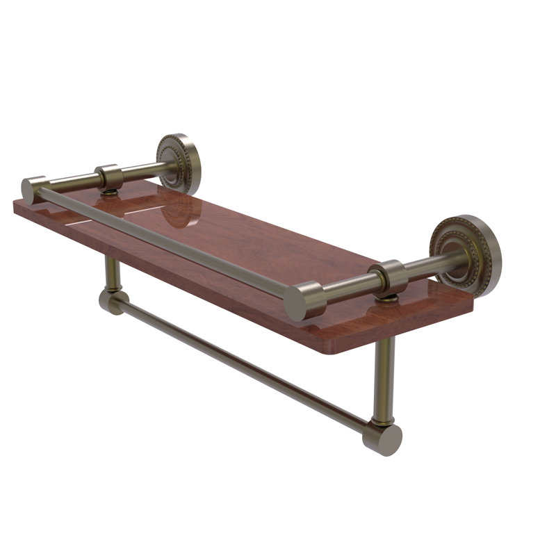 Marchmont Accent Shelf with Towel Bar, Antique Brass, 5" H x 16" W x 5" D