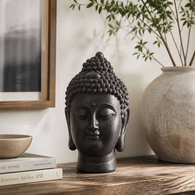 Meditative Buddha Head Statue, Brown